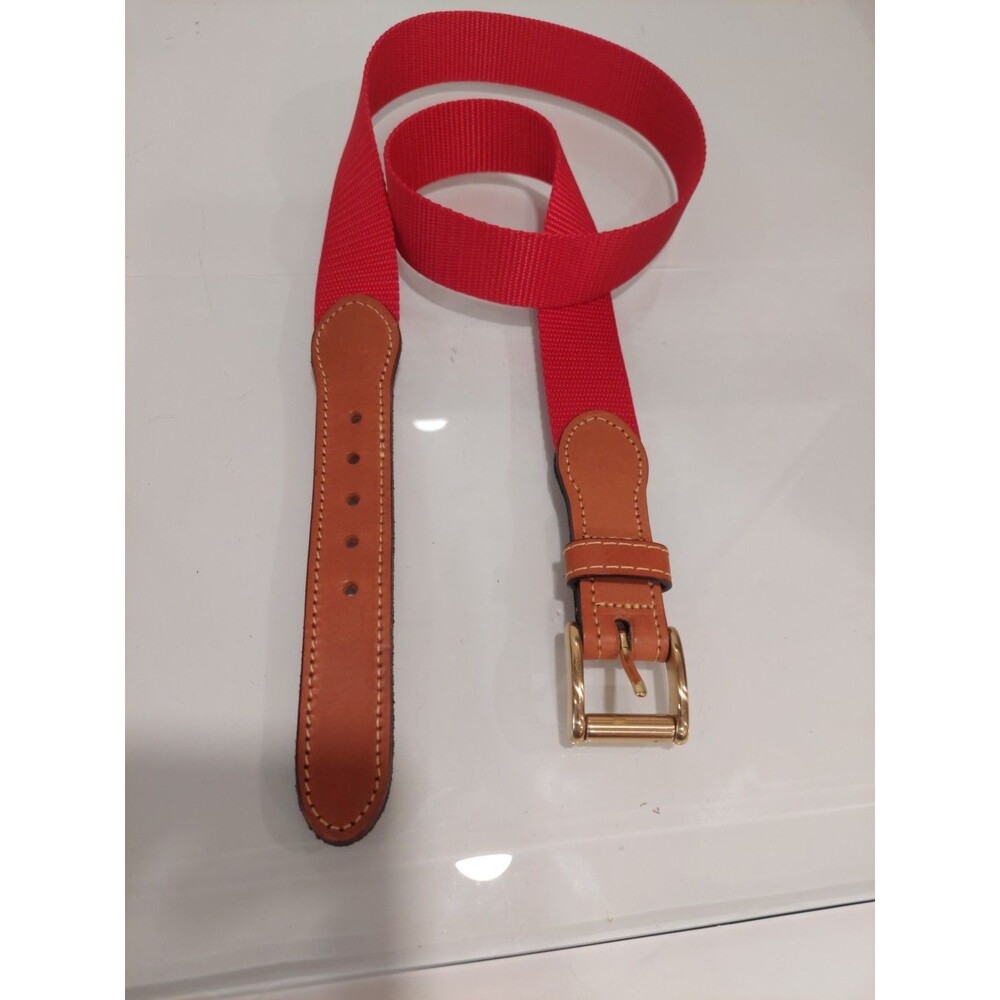 Orvis Canvas Belt Red Synthetic Canvas Leather Tip Brass Buckle 36 USA